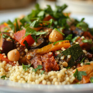 Coconut Harissa Grilled Vegetables with Chickpea Couscous