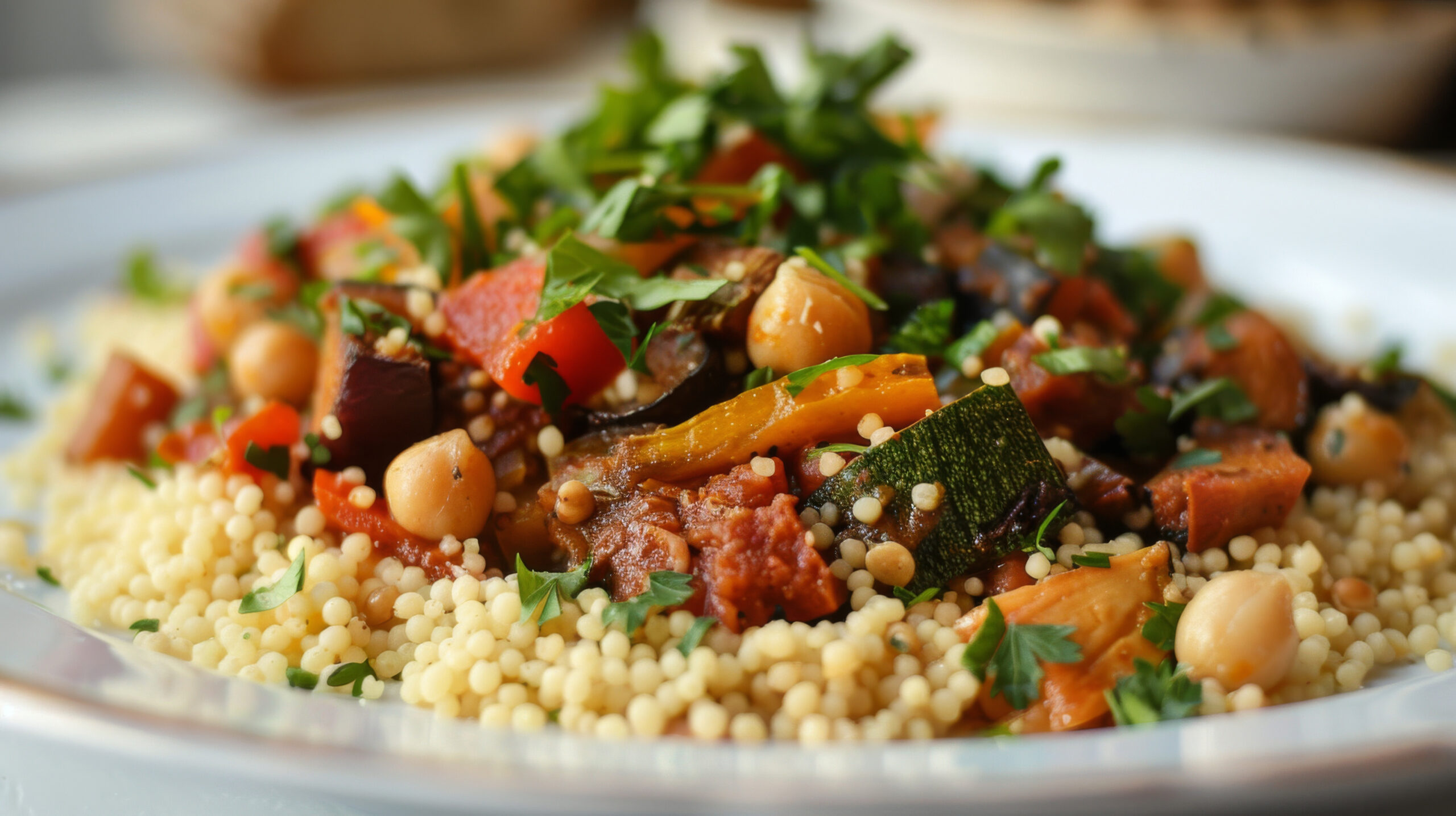 Coconut Harissa Grilled Vegetables with Chickpea Couscous